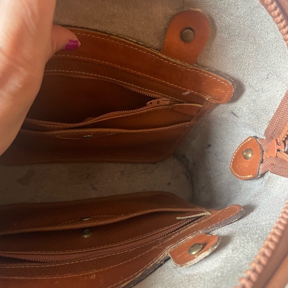 Dooney & Bourke Taupe Pebbled Leather Dome Satchel with Tan Trim - Picture 5 of 7